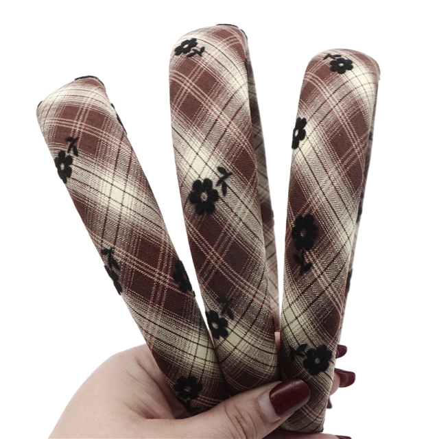 velvet flower plaid high cranial hairband