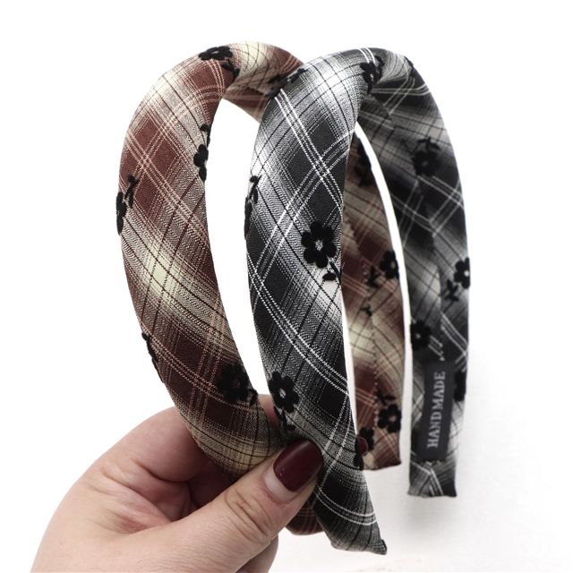 velvet flower plaid high cranial hairband