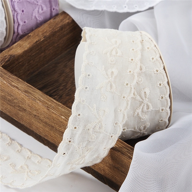 polyester lace bow daisy embroidery woven ribbon