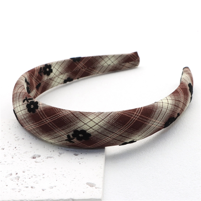 velvet flower plaid high cranial hairband