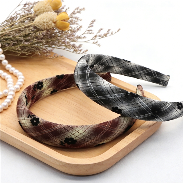 velvet flower plaid high cranial hairband
