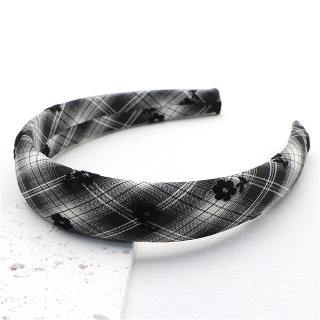 velvet flower plaid high cranial hairband