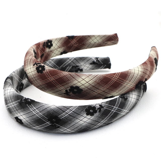 velvet flower plaid high cranial hairband