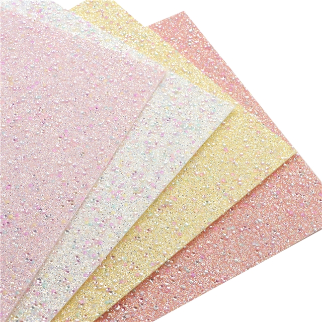 synthetic leather chunky colorful glitter sequins flower faux leather