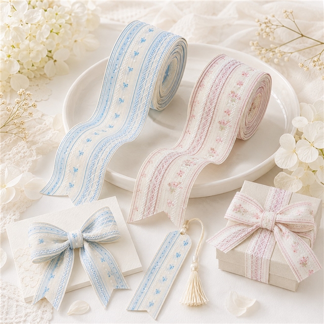 stripe single sided flora bump texture dot ribbon