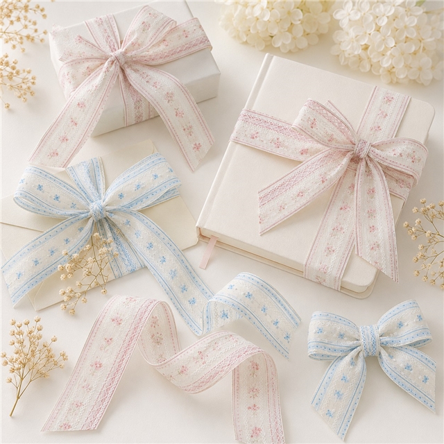 stripe single sided flora bump texture dot ribbon