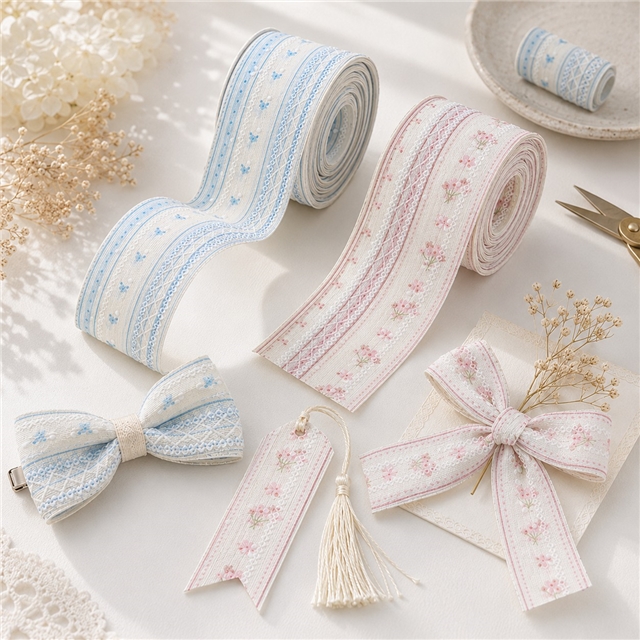 stripe single sided flora bump texture dot ribbon