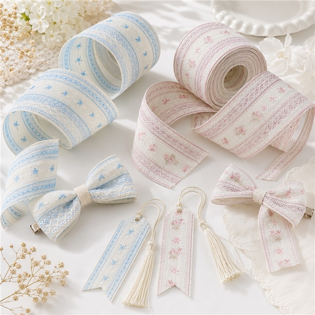 stripe single sided flora bump texture dot ribbon