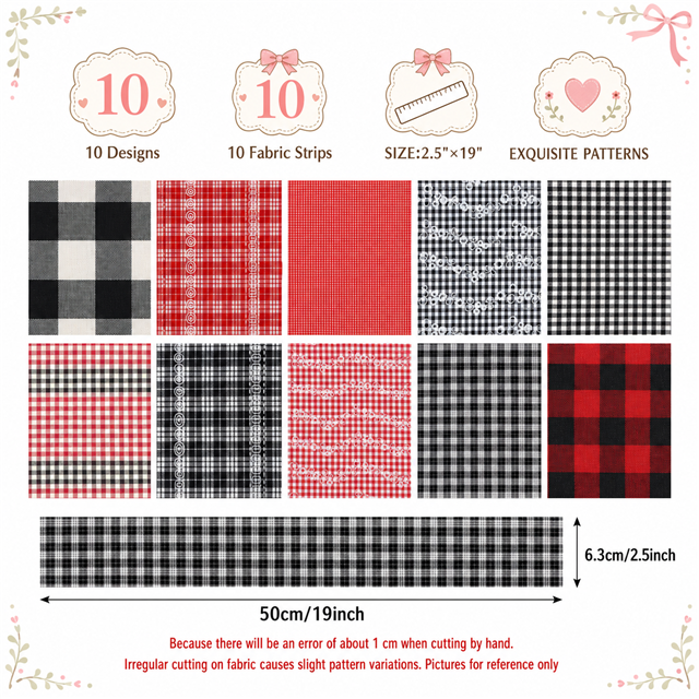 plaid series sliced fabric set (10 styles/set,each size:6.3*50cm(2-1/2*19.7