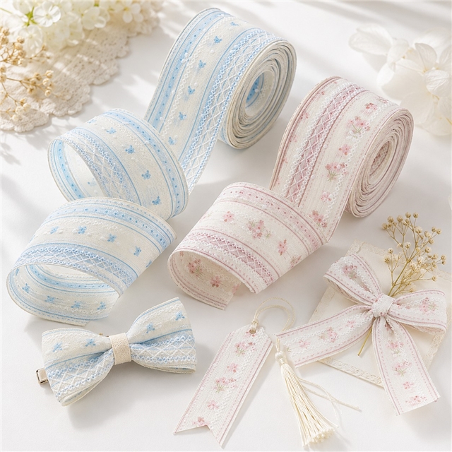 stripe single sided flora bump texture dot ribbon