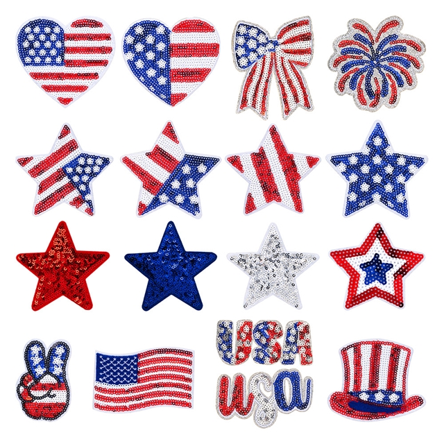 back with glue rayon+polyester independence day sequins embroidery patch (back with glue)