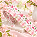 32mm flower grid satin center moon ribbon（5yard/roll）