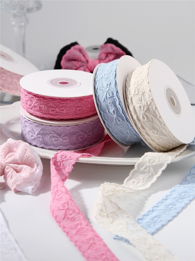 polyester lace bow daisy embroidery woven ribbon