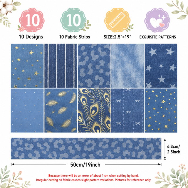 denim series sliced fabric set (10 styles/set,each size:6.3*50cm(2-1/2*19.7