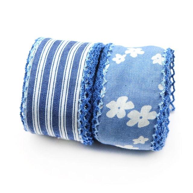 flower denim double layer two-color hook ribbon（5yard/roll）