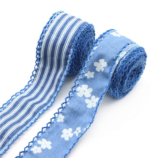 flower denim double layer two-color hook ribbon（5yard/roll）