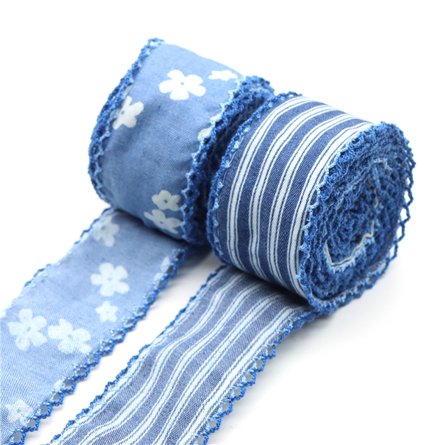 flower denim double layer two-color hook ribbon（5yard/roll）