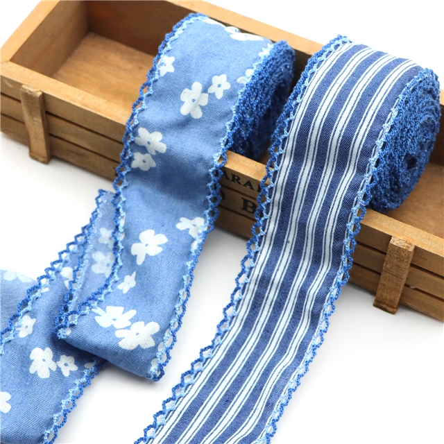 flower denim double layer two-color hook ribbon（5yard/roll）