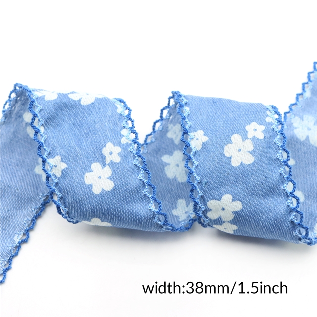 flower denim double layer two-color hook ribbon（5yard/roll）