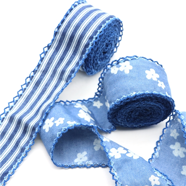 flower denim double layer two-color hook ribbon（5yard/roll）