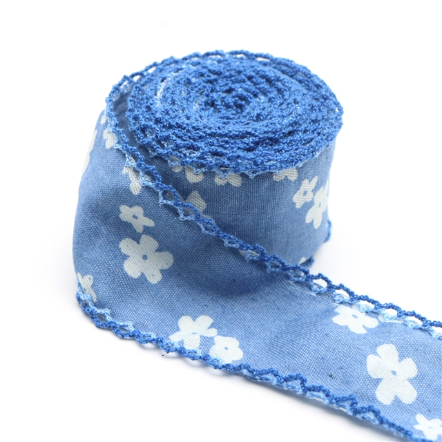 flower denim double layer two-color hook ribbon（5yard/roll）