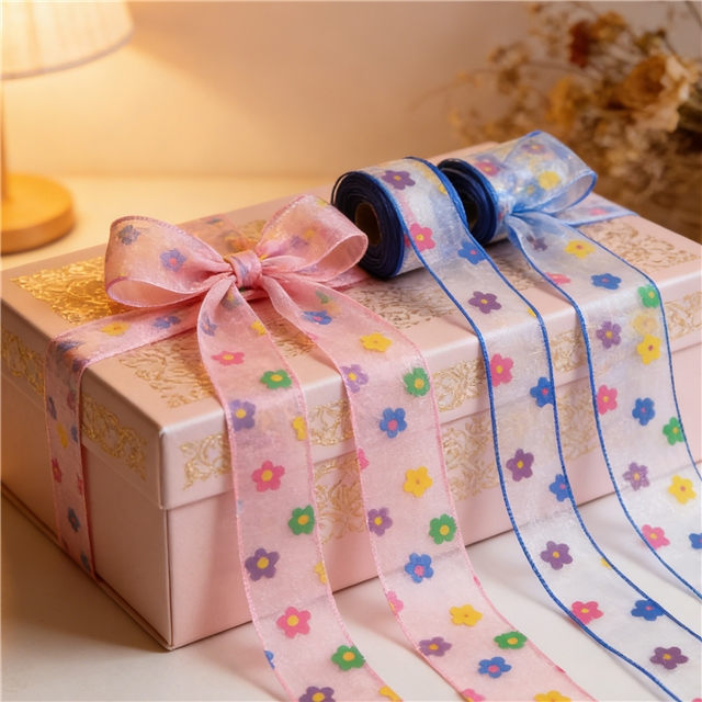 offset printing colorful flowers three-ply yarn embossing edge pressing ribbon