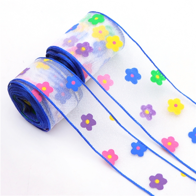 offset printing colorful flowers three-ply yarn embossing edge pressing ribbon