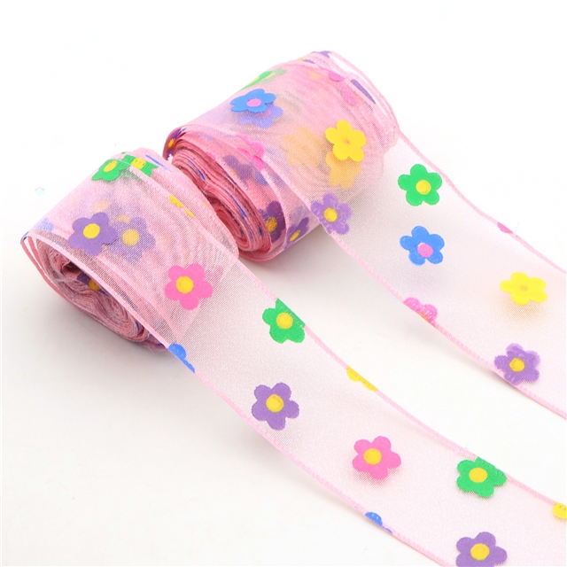 offset printing colorful flowers three-ply yarn embossing edge pressing ribbon