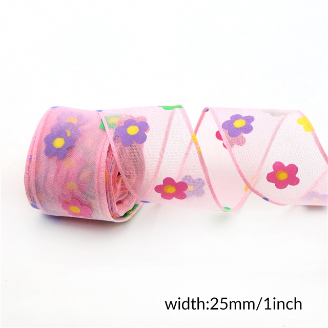 offset printing colorful flowers three-ply yarn embossing edge pressing ribbon