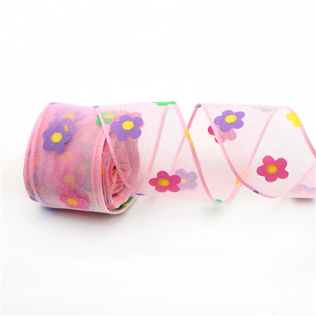 offset printing colorful flowers three-ply yarn embossing edge pressing ribbon
