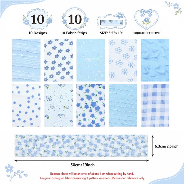 blue series chiffon sliced fabric set (10 styles/set,each size:6.3*50cm(2-1/2*19.7