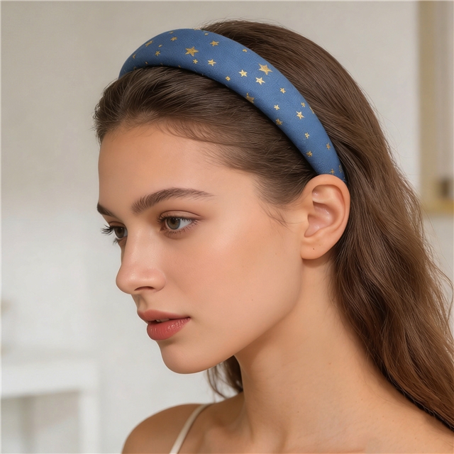 gold hot stamping star denim high cranial hairband