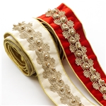 63mm beading beads lace single-sided velvet golden thread line edged wired ribbon