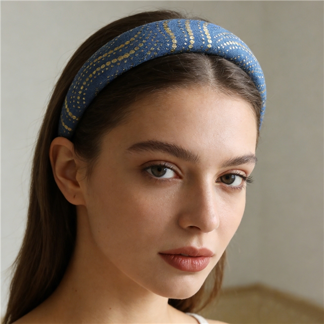 hot stamping dot stripe denim high cranial hairband