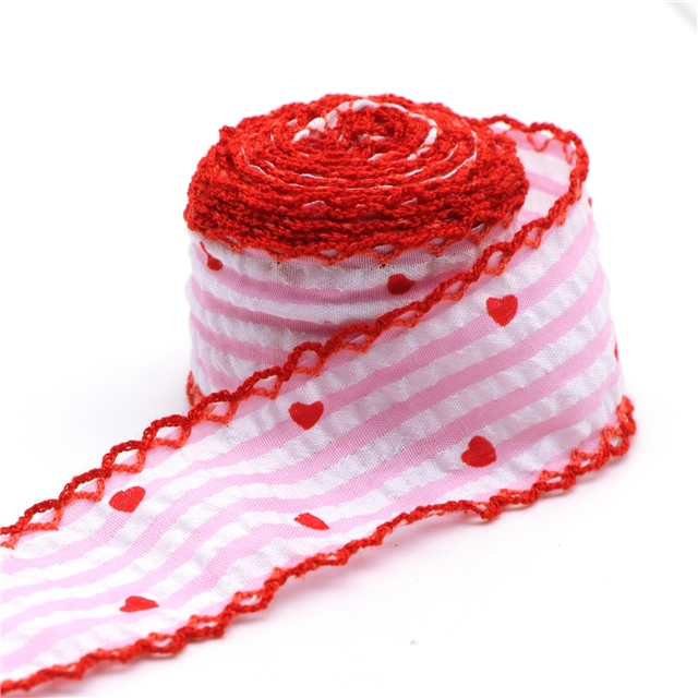 bubble striped heart  double layer two-color hook ribbon（5yard/roll）