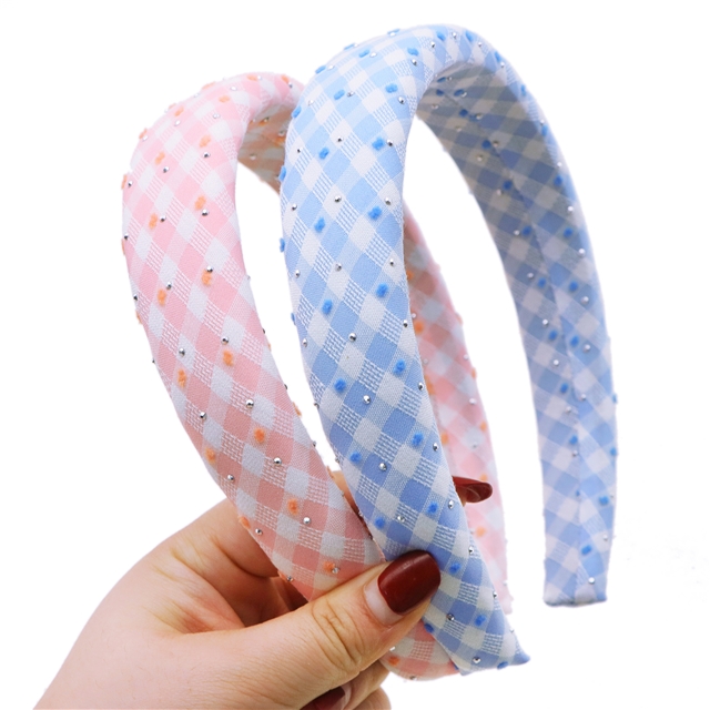 hot stamping grid plush dot high cranial hairband