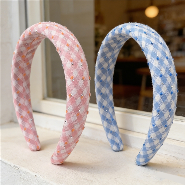 hot stamping grid plush dot high cranial hairband