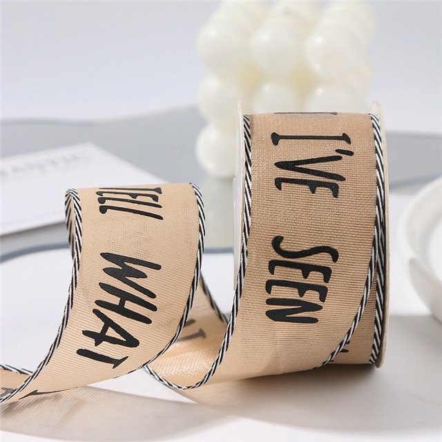 single sided letter printed black and white diagonal edge woven tape