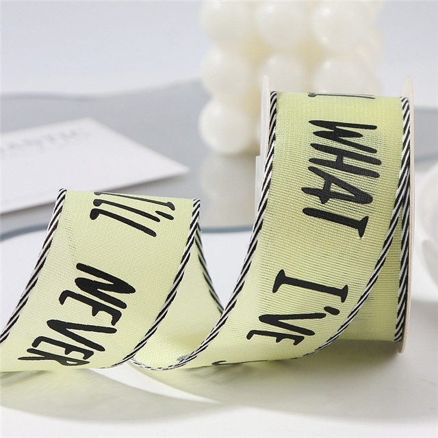 single sided letter printed black and white diagonal edge woven tape