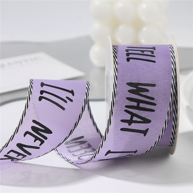 single sided letter printed black and white diagonal edge woven tape