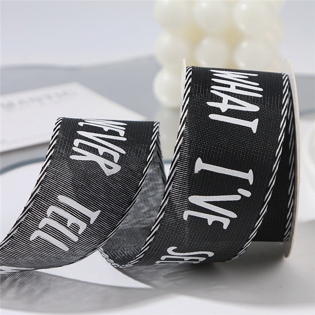 single sided letter printed black and white diagonal edge woven tape