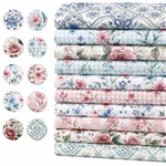 checkered flower series polyester cotton sliced fabric set (10 pcs/set)