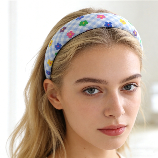offset printing colorful flower checkered high cranial hairband