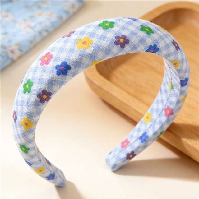 offset printing colorful flower checkered high cranial hairband