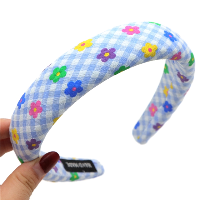 offset printing colorful flower checkered high cranial hairband
