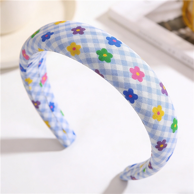 offset printing colorful flower checkered high cranial hairband
