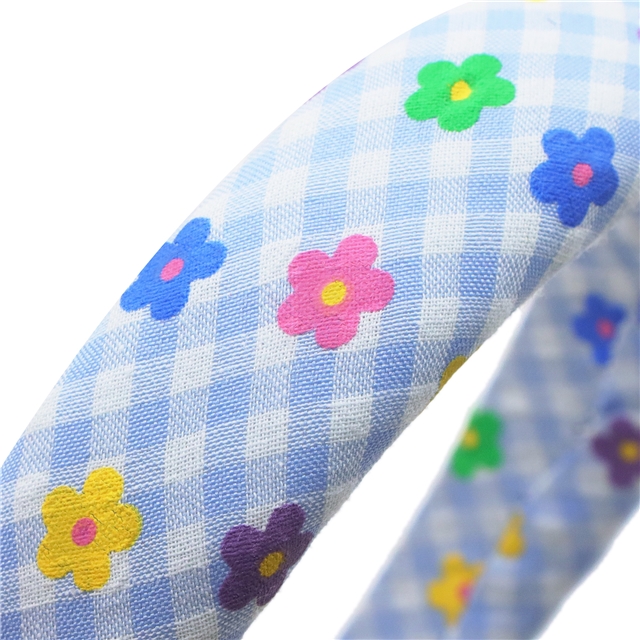 offset printing colorful flower checkered high cranial hairband