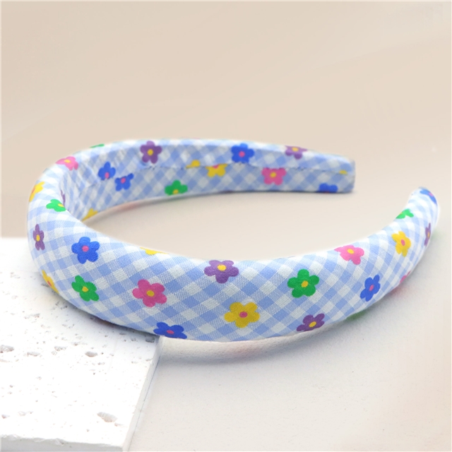 offset printing colorful flower checkered high cranial hairband