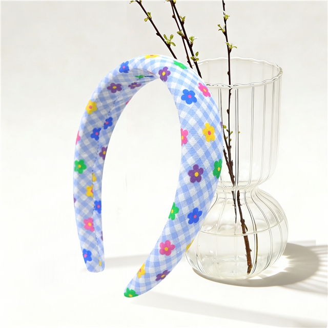 offset printing colorful flower checkered high cranial hairband