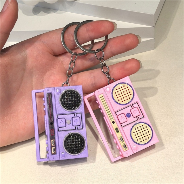 pvc+metal retro mini radio keychain pendant